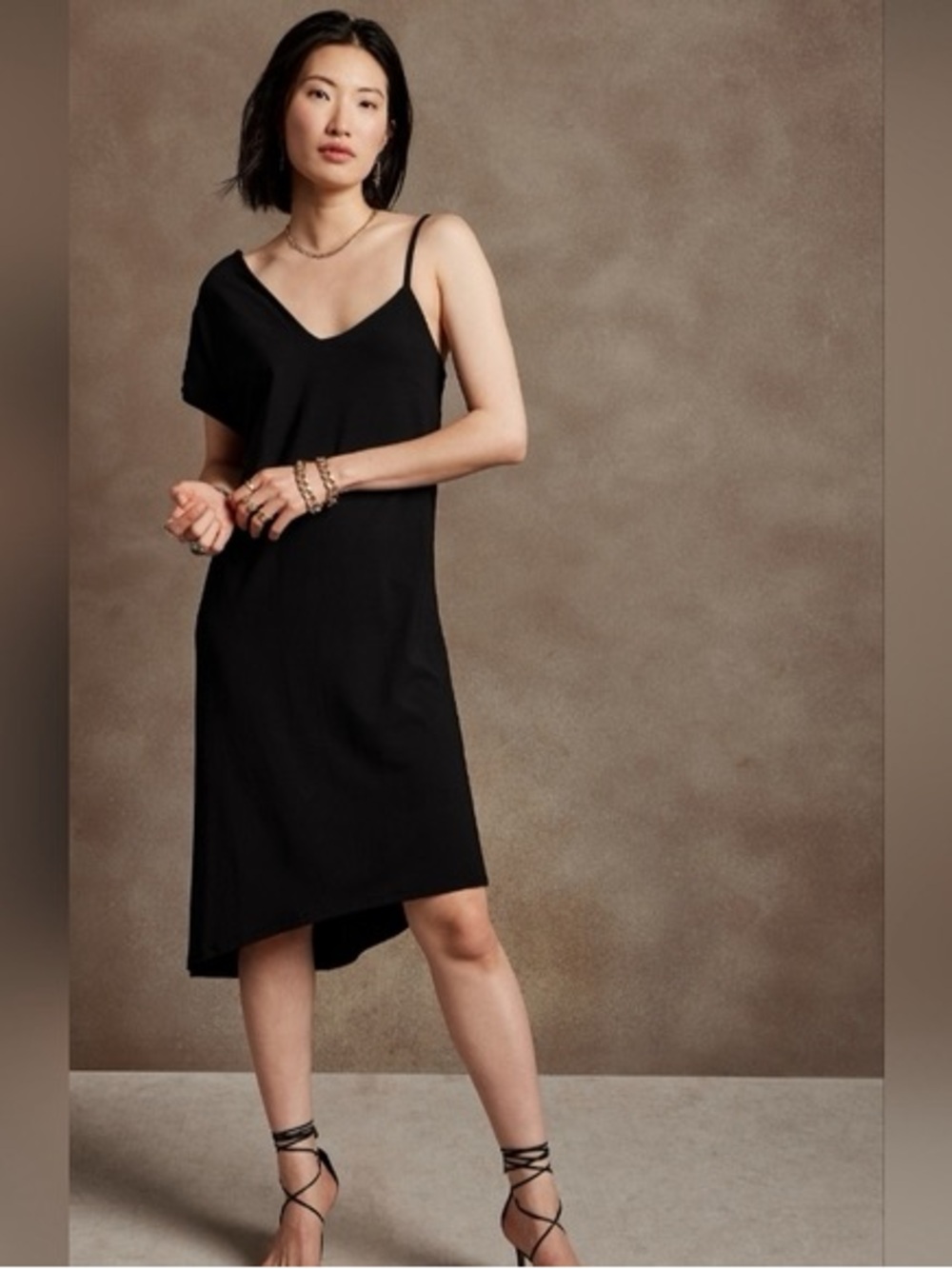 Banana Republic Factory Black Asymmetrical One Shoulder Knit Dress Modern Med